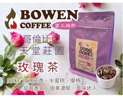 【伯元咖啡】淺烘焙-哥倫比亞-天堂莊園-玫瑰茶【雙重厭氧】咖啡豆半磅 手工挑豆 新鮮烘焙
